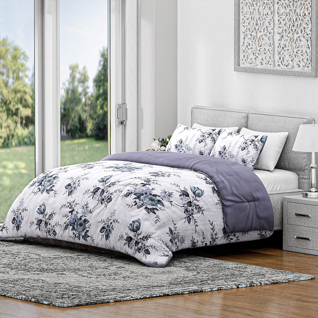 Boutique Bedding Collection - Lightweight Flower Design Comforter With 2 Pillowcases (Size Double)