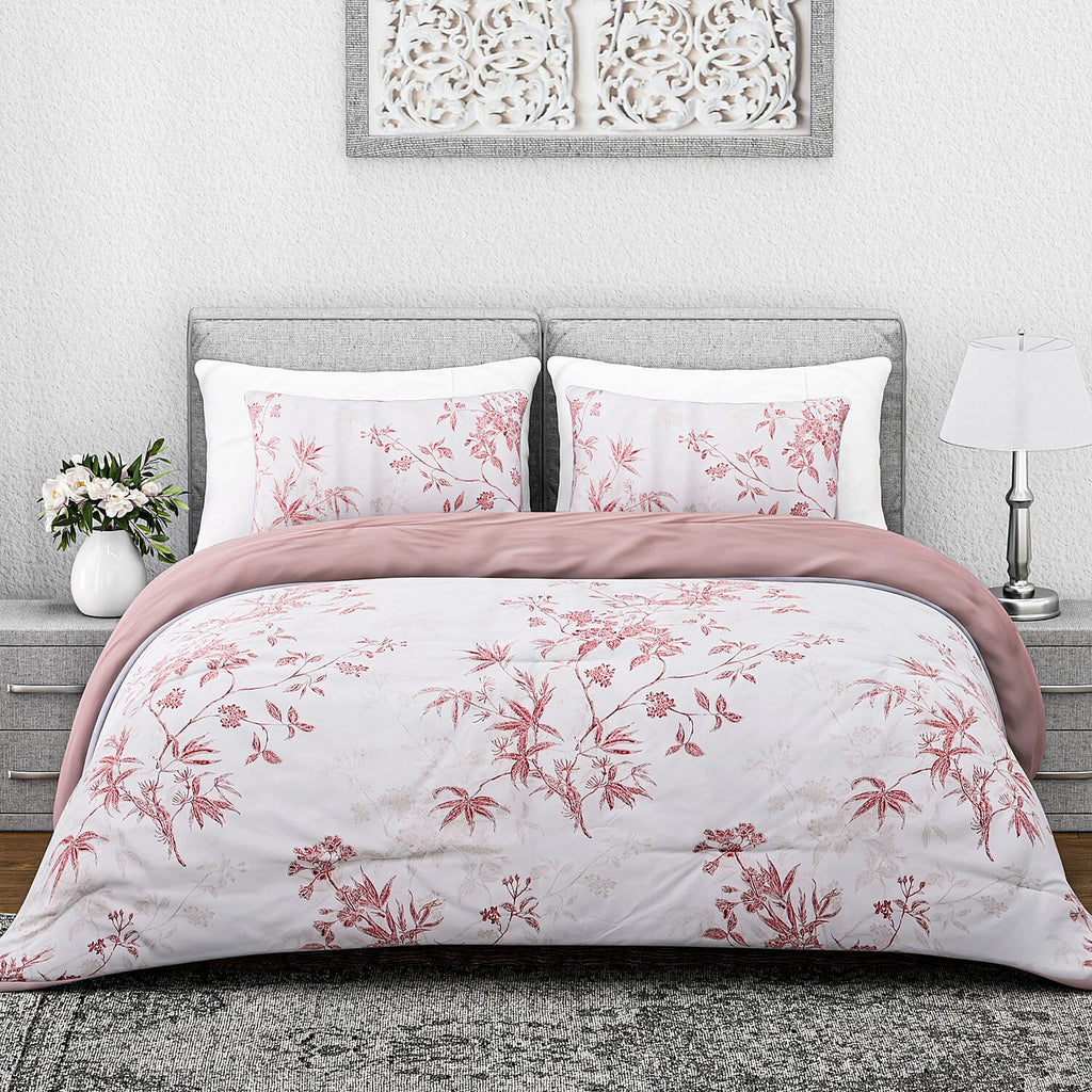 Boutique Bedding Collection - Lightweight Red Flower Design Comforter With 2 Pillowcases (Size King)