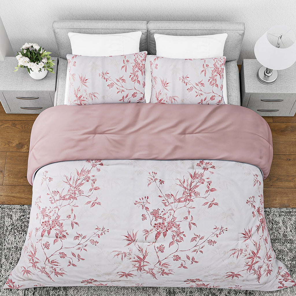 Boutique Bedding Collection - Lightweight Red Flower Design Comforter With 2 Pillowcases (Size King)