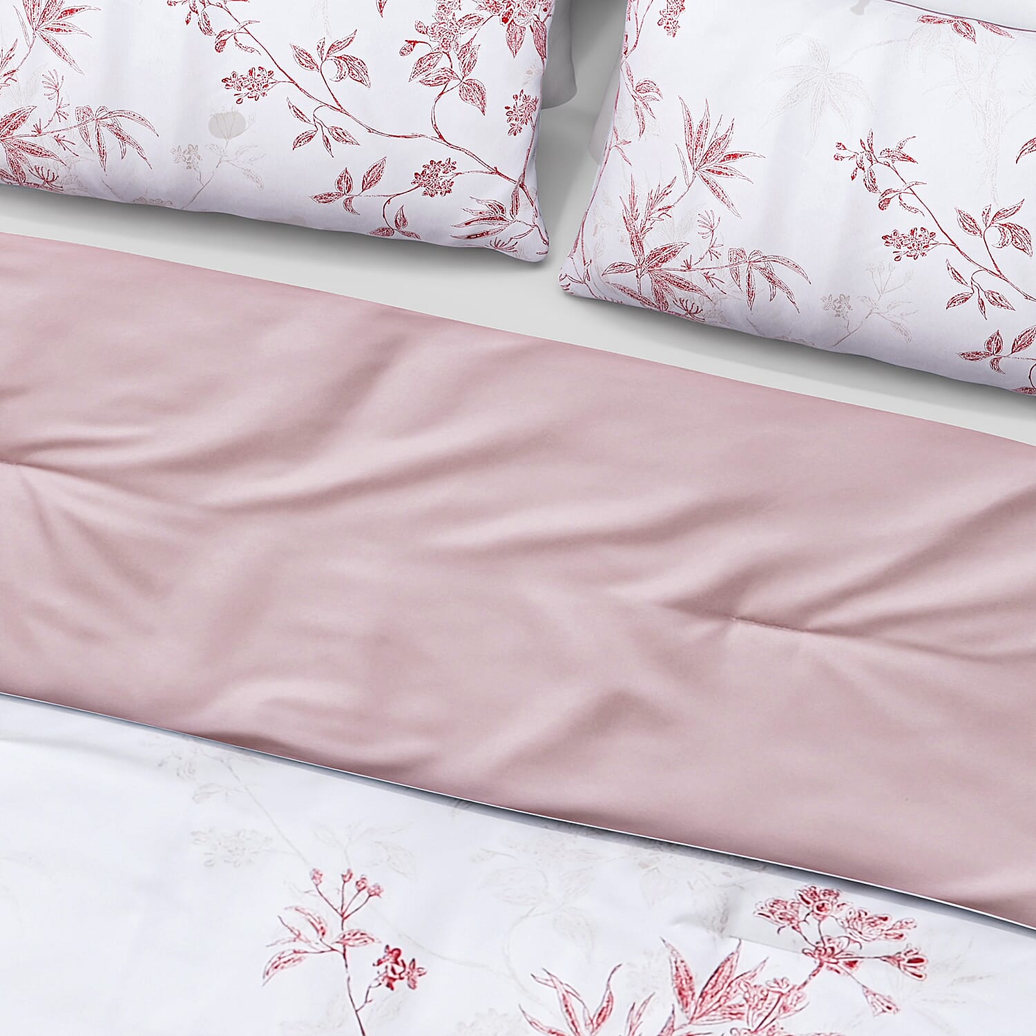 Boutique Bedding Collection - Lightweight Red Flower Design Comforter With 2 Pillowcases (Size King)