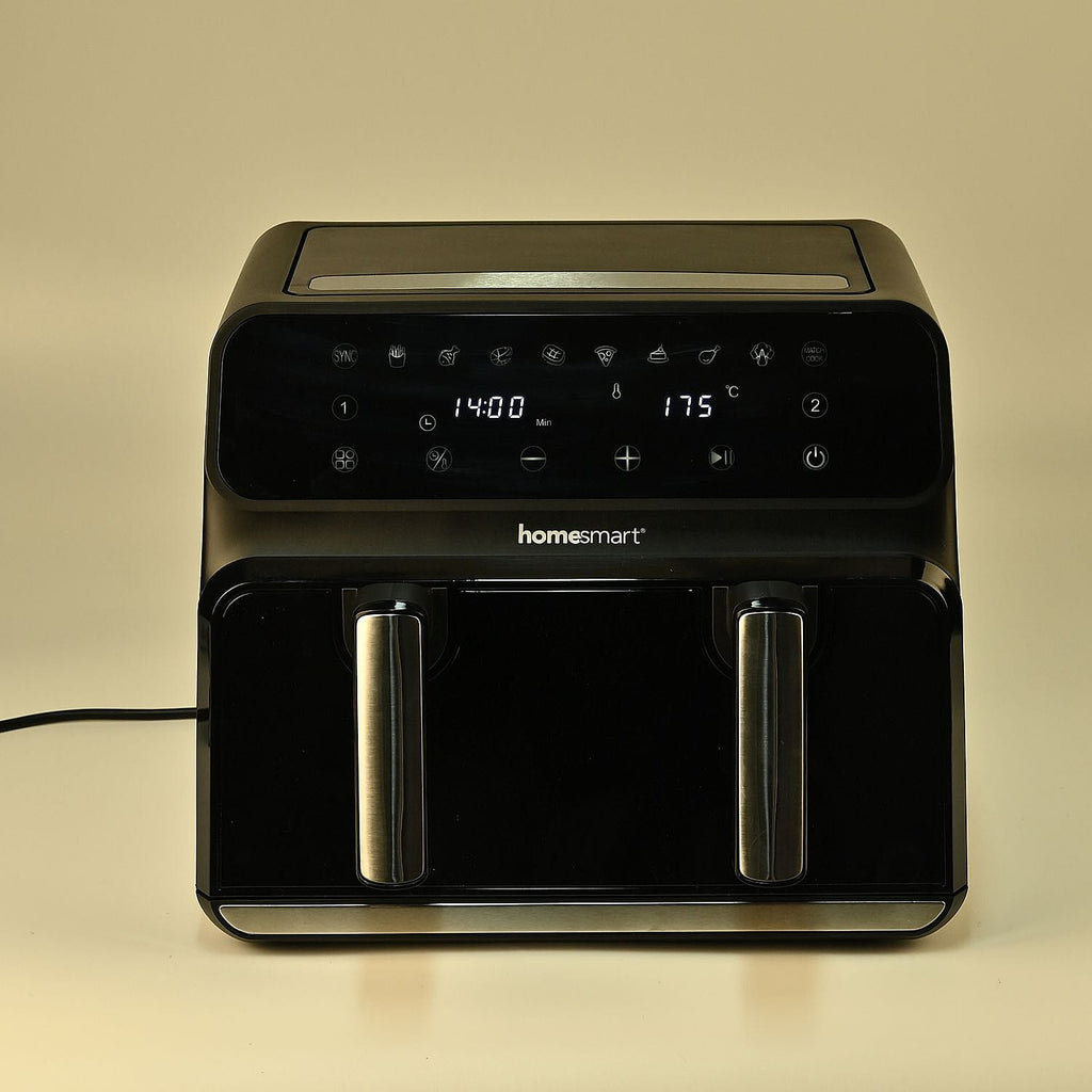 Homesmart Air fryer With Digital Touch Control LED Display, Dual Basket or One Large Basket, Sync or Seperate Cooking (8.5L, 1700W) - Black
