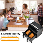 Homesmart Air fryer With Digital Touch Control LED Display, Dual Basket or One Large Basket, Sync or Seperate Cooking (8.5L, 1700W) - Black