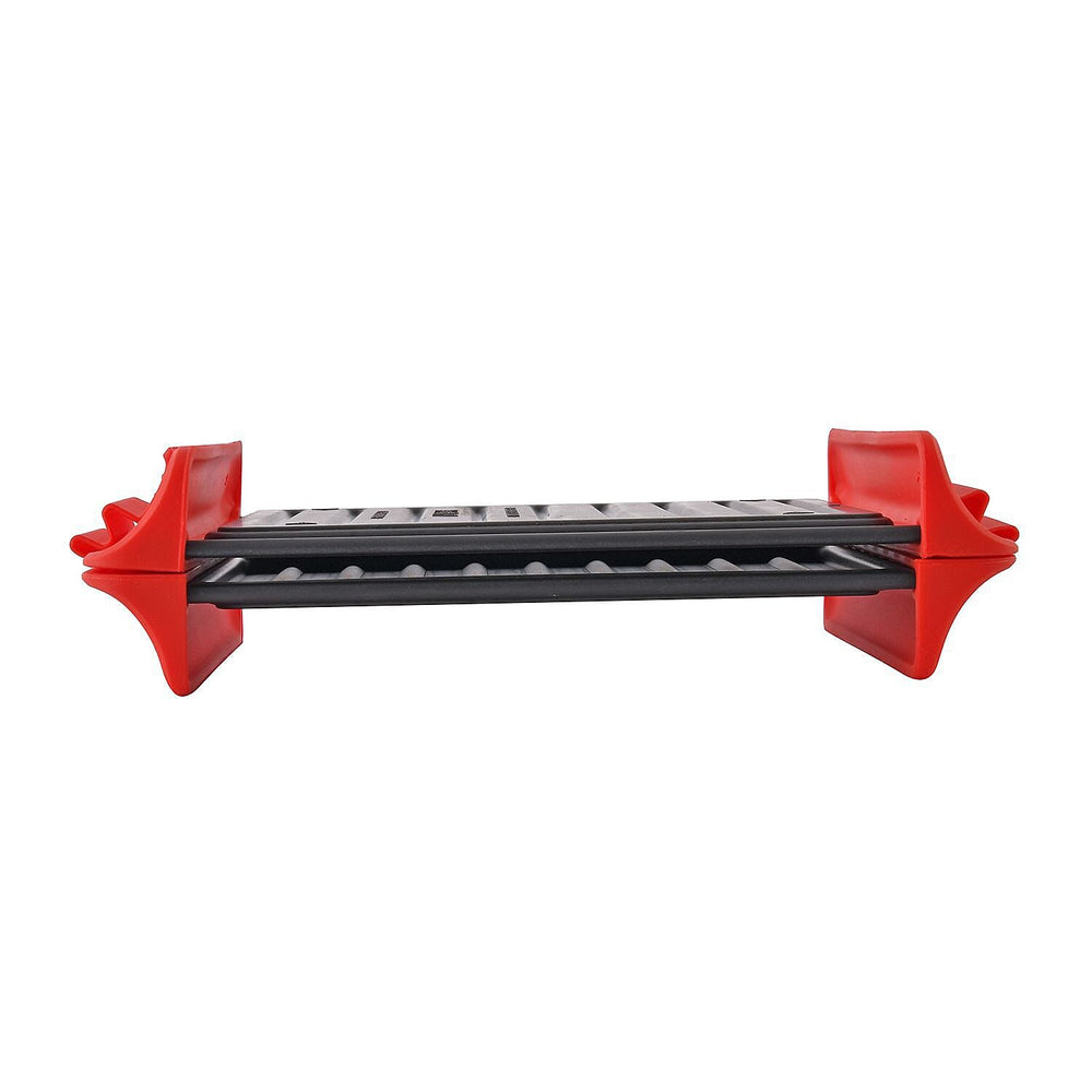 Microwave Long Steel Grill - 2 Plates - Browns, Grills, Crisps, Sizzles - Meals in Minutes (Size 22x14 cm) - Black & Red