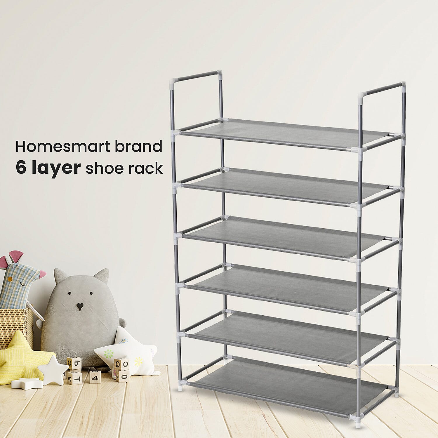 Homesmart Multipurpose 6 Layer Shoe Rack (Size 100x65x29 Cm) - Grey