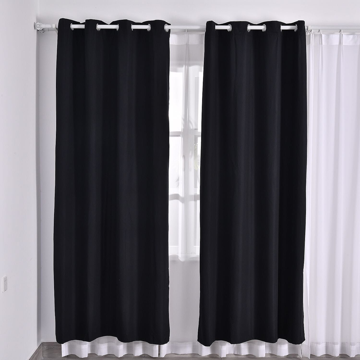 MONEY SAVER- Set of 2 - Homesmart UV Protected Heat Retaining Thermal, Blackout Curtains with Metal Eyelets (Size 240x132 Cm - 94.4 x 51.9 inches) - Black