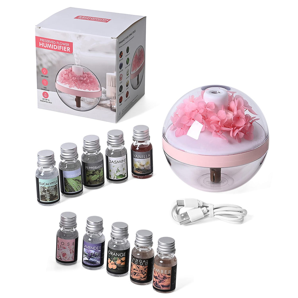Preserved Flower Humidifier With 2 Mist Modes and Optional Warm Light Feature with 10 Essential Oils