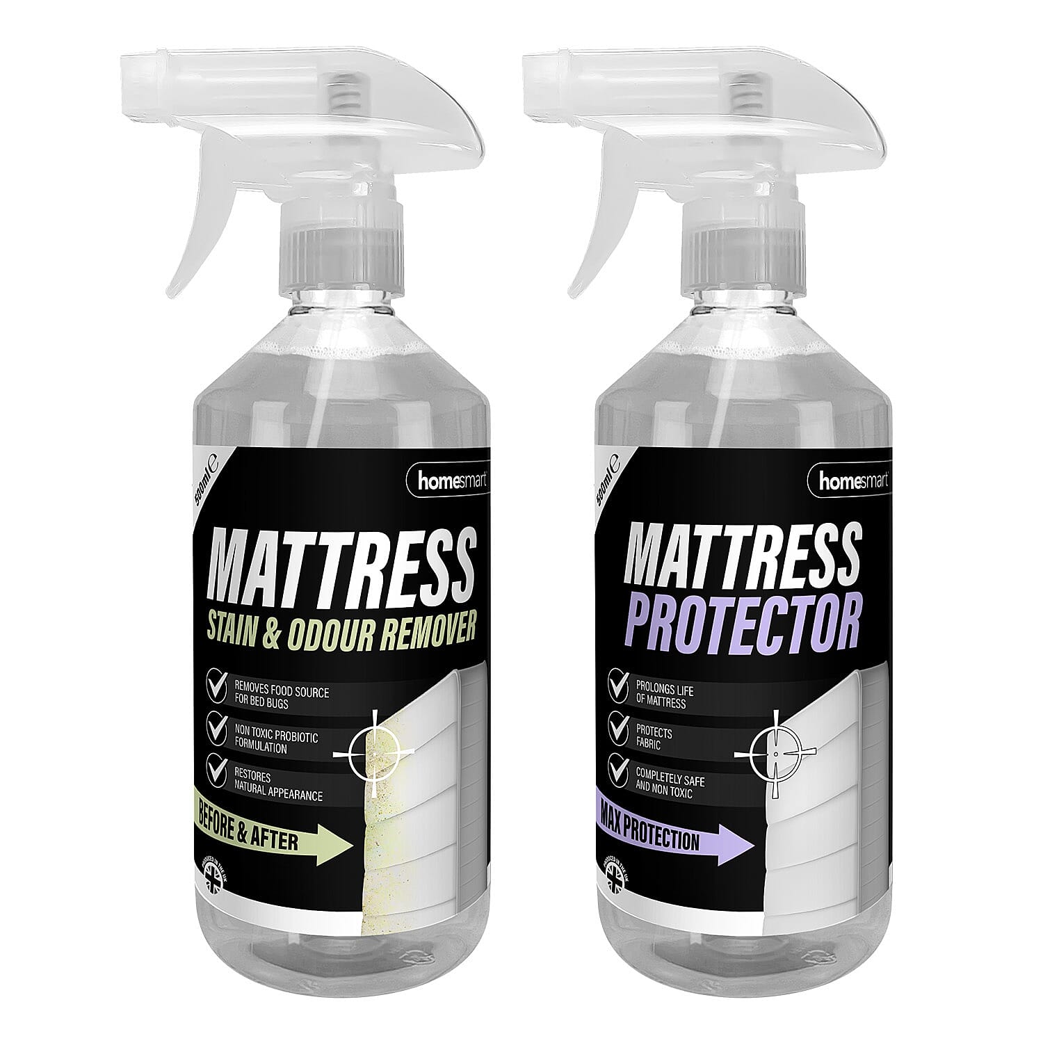 Homesmart Set of 2 Mattress Stain and Odour Remover and Mattress Protector Spray - 500ml Each