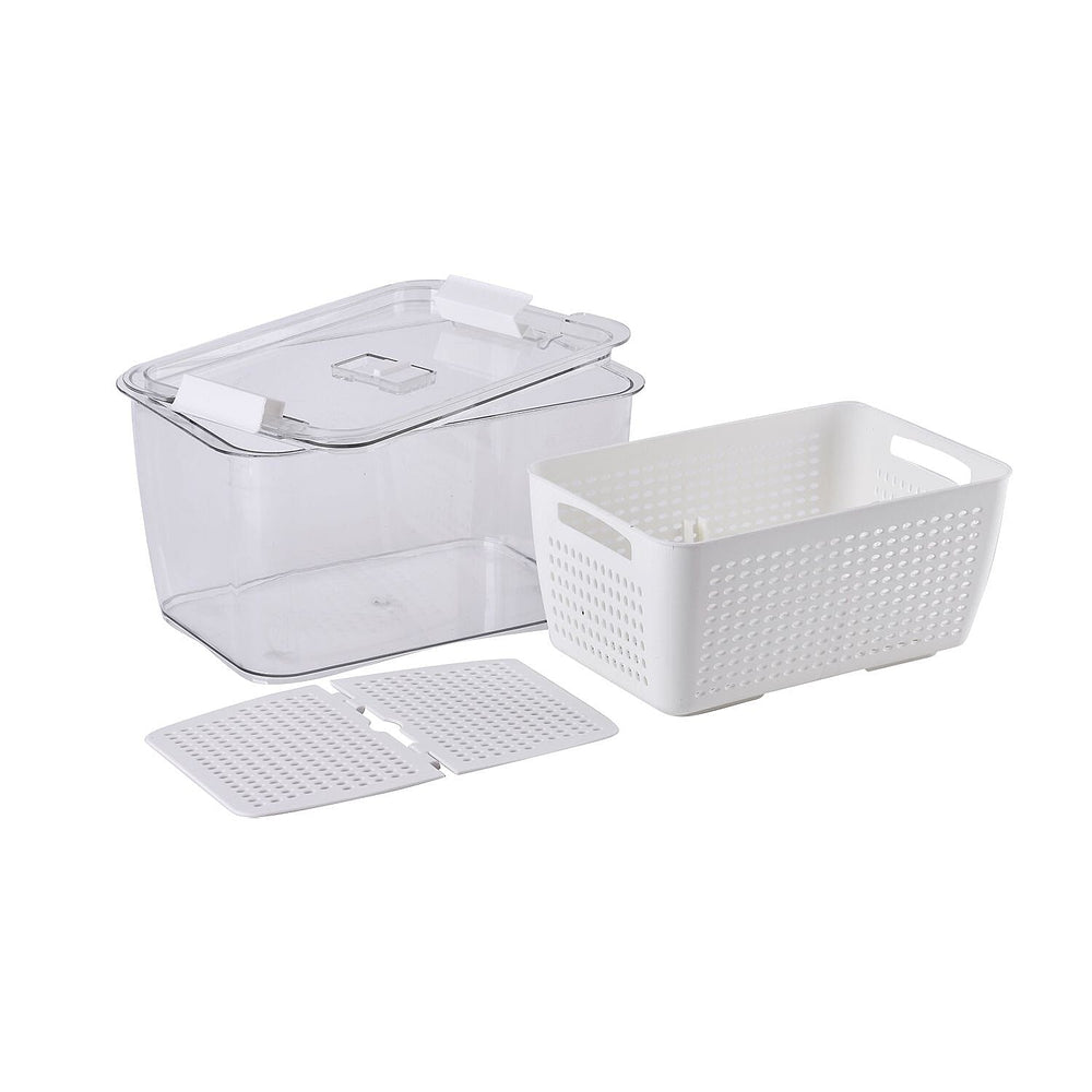 Set of 2  - Homesmart Food Storage Container with Lids (Size 28x18x14 cm, 20x14x11 cm) - Transparent - White