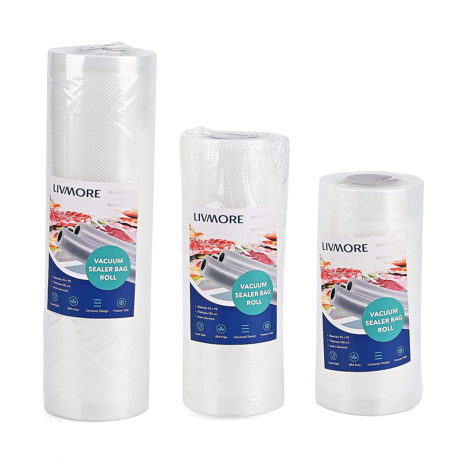 Set of 3 Transparent Vacuum Sealer Bags - 180um PA-PE Diamond Grain