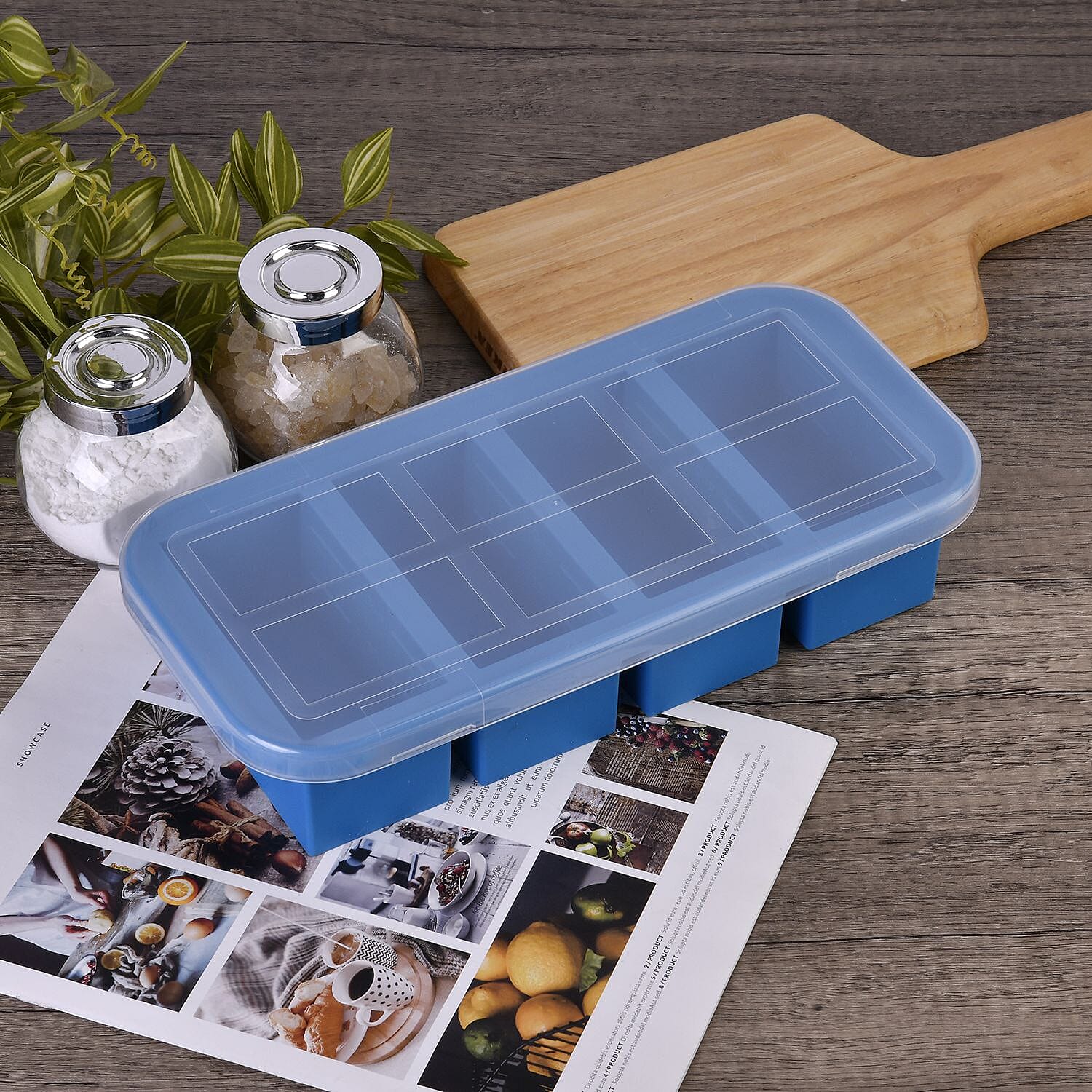 Set of 2 Homesmart 100% Food Grade Silicone Reusable Freezer Tray with Lid (Size 29x14x6 cm) - Blue