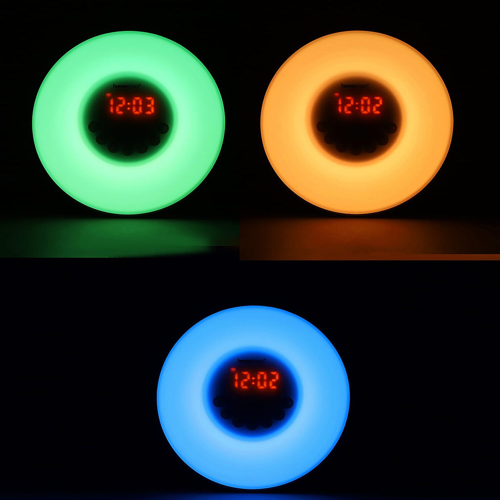 3 in 1 Colour Changing Alarm Clock, Lamp, FM Radio with USB cable and 3 Adapters UK, US, Asia (2xAAA batteries - not included)