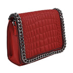 Hong Kong Closeout - Chain Trim Crossbody Handbag with Shoulder Strap - Burgundy