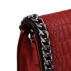 Hong Kong Closeout - Chain Trim Crossbody Handbag with Shoulder Strap - Burgundy