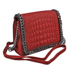 Hong Kong Closeout - Chain Trim Crossbody Handbag with Shoulder Strap - Burgundy