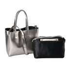 Hong Kong Closeout Genuine Leather 2- in-1 Tote Bag with Detachable Zipped Lining - Metallic Silver