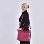 Hong Kong Closeout Genuine Leather Tote Bag with Detachable Zipped Lining - Metallic Red