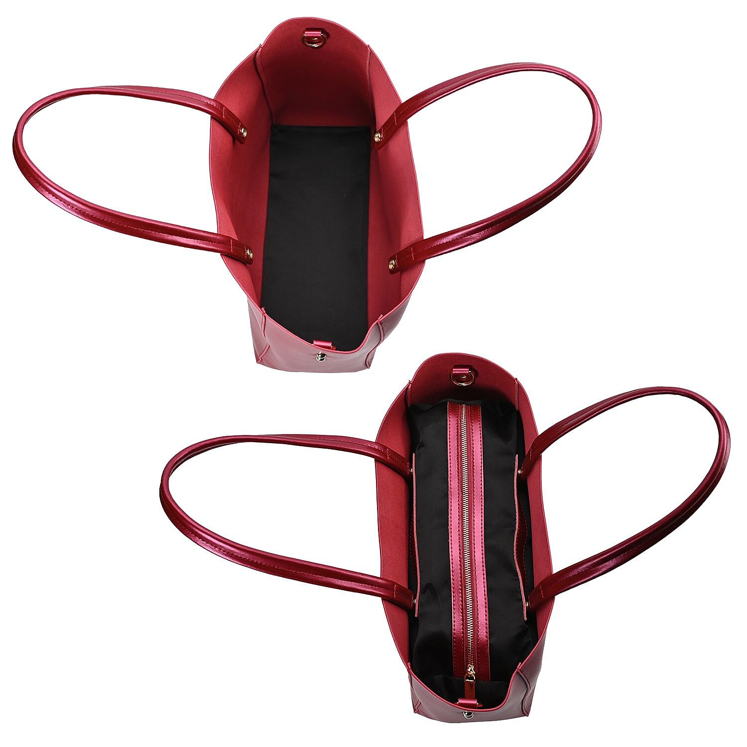 Hong Kong Closeout Genuine Leather Tote Bag with Detachable Zipped Lining - Metallic Red