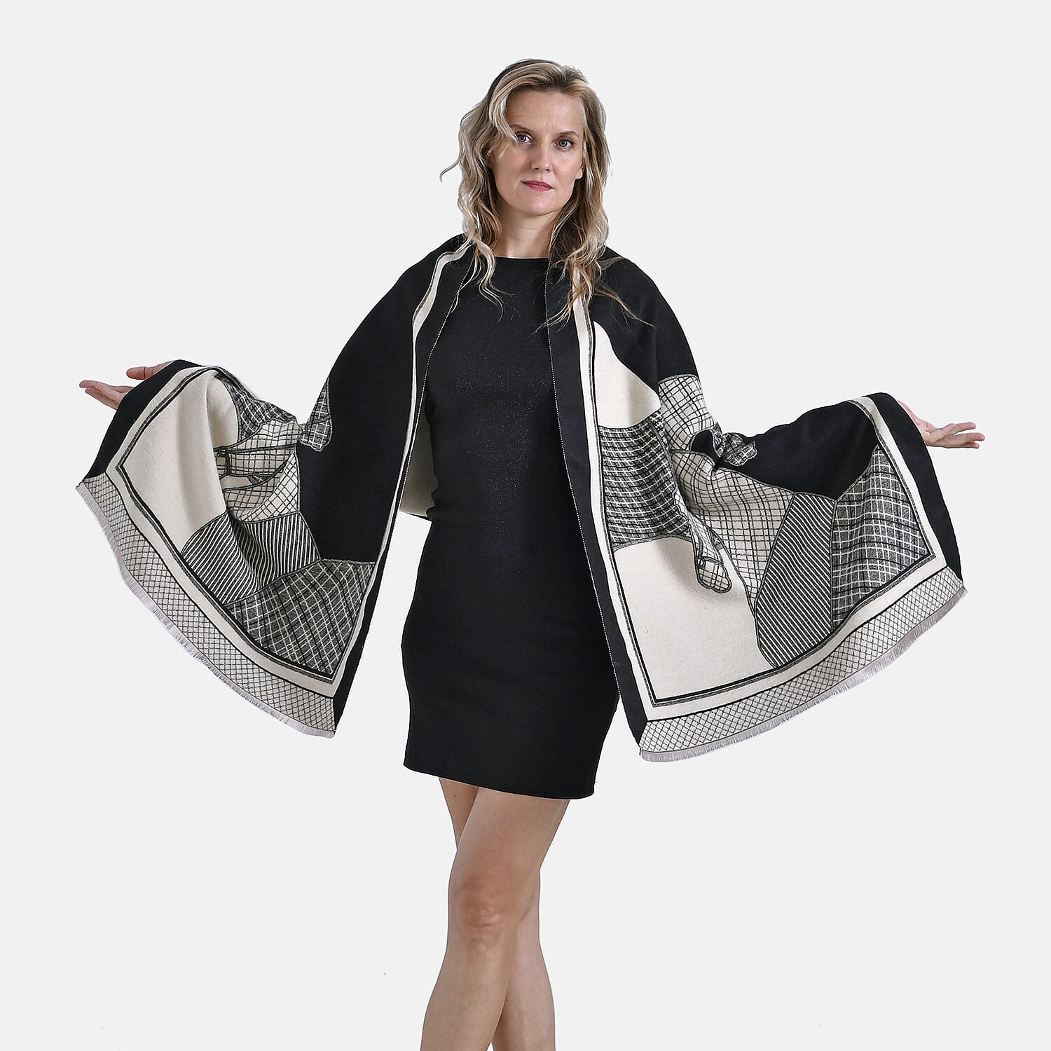CLOSEOUT DEAL - Designer  Luxurious Horse Print Warm Shawl - Black