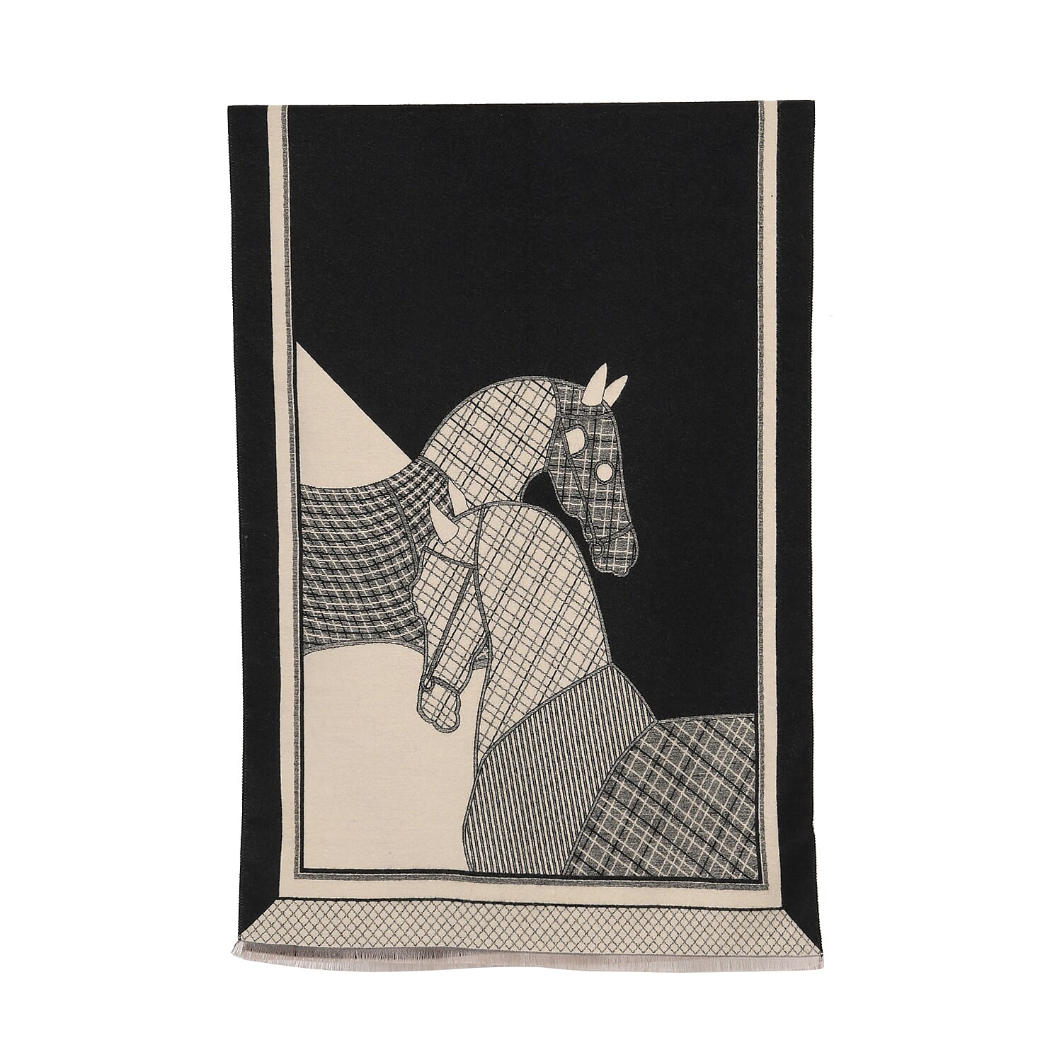 CLOSEOUT DEAL - Designer  Luxurious Horse Print Warm Shawl - Black