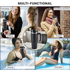 Hot or Cold Insulated Mug with Lid and Stainless Steel Straw - Black