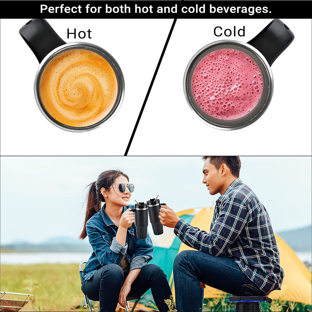 Hot or Cold Insulated Mug with Lid and Stainless Steel Straw - Black