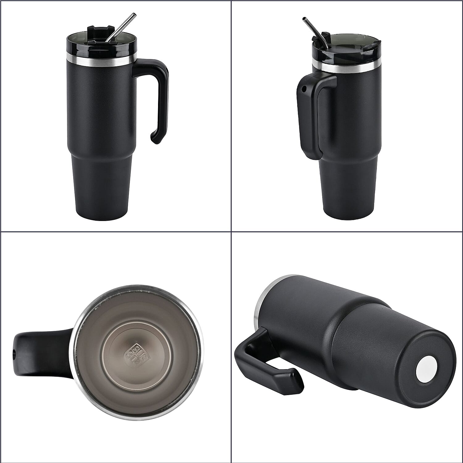 Hot or Cold Insulated Mug with Lid and Stainless Steel Straw - Black
