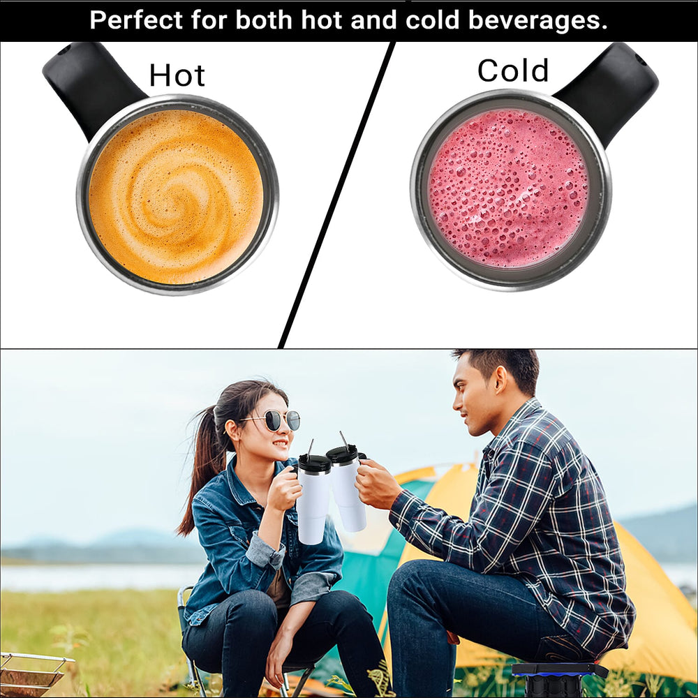 Hot or Cold Insulated Mug with Lid and Stainless Steel Straw - White