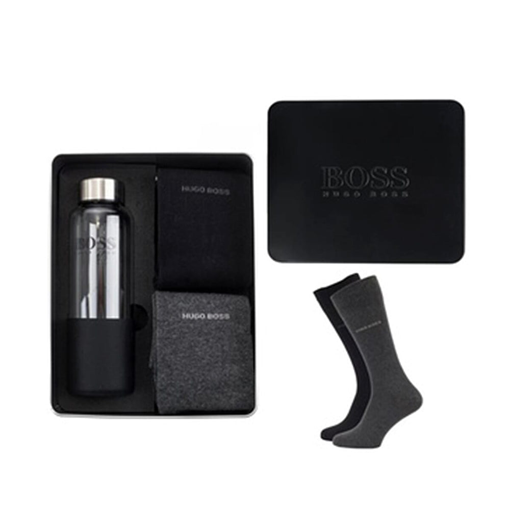 ONE TIME CLOSEOUT  - Premium Hugo Boss Crew Socks- Gift Set includes a Glass Bottle and 2 Pairs of high-quality Designer Socks