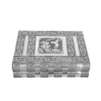 Hummingbird Embossed Handcrafted Jewellery Organizer with 4 Extendable Trays, Inside Mirror and Blue Velvet Lining  (Size 28x21.6x7.6 Cm)