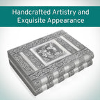 Hummingbird Embossed Handcrafted Jewellery Organizer with 4 Extendable Trays, Inside Mirror and Blue Velvet Lining  (Size 28x21.6x7.6 Cm)