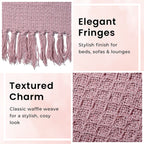 Hush Haven 100% Cotton Waffle Throw Blanket with Fringes (180x130 cm) - Pink
