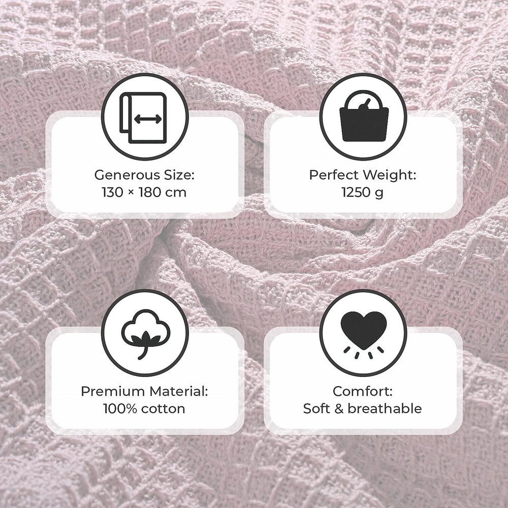 Hush Haven 100% Cotton Waffle Throw Blanket with Fringes (180x130 cm) - Pink
