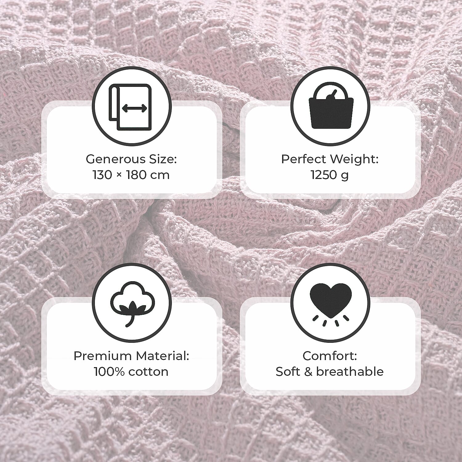Hush Haven 100% Cotton Waffle Throw Blanket with Fringes (180x130 cm) - Pink
