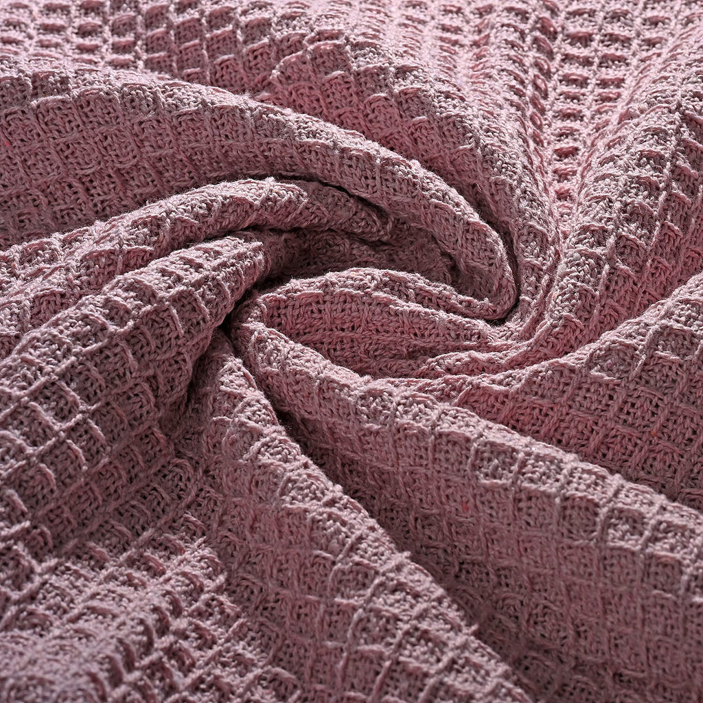 Hush Haven 100% Cotton Waffle Throw Blanket with Fringes (180x130 cm) - Pink