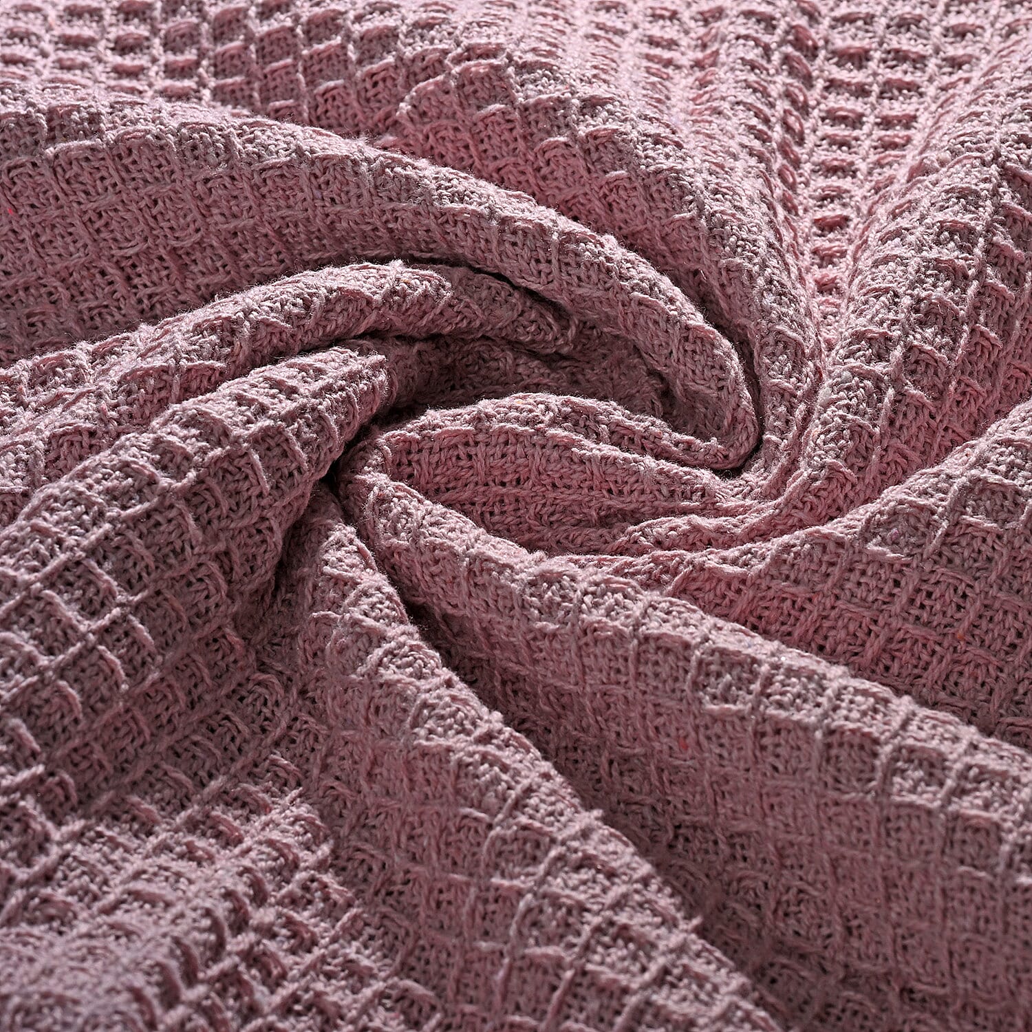 Hush Haven 100% Cotton Waffle Throw Blanket with Fringes (180x130 cm) - Pink