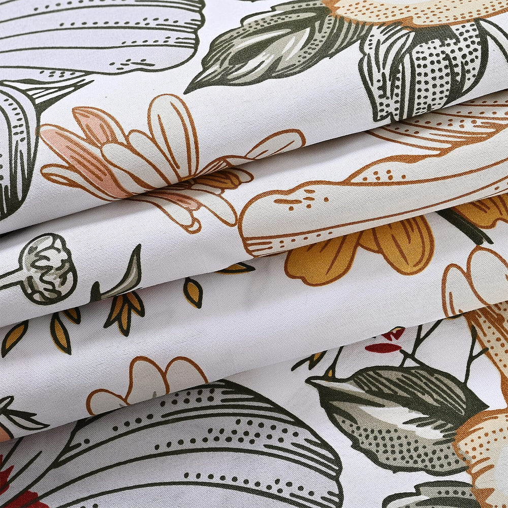 Hush Haven 6 Piece Digital Floral Print Duvet Cover Set - Inc. 1 Duvet Cover, 1 Fitted Sheet with 2 Housewife - 2 Oxford Pillowcases (Double) - Cream