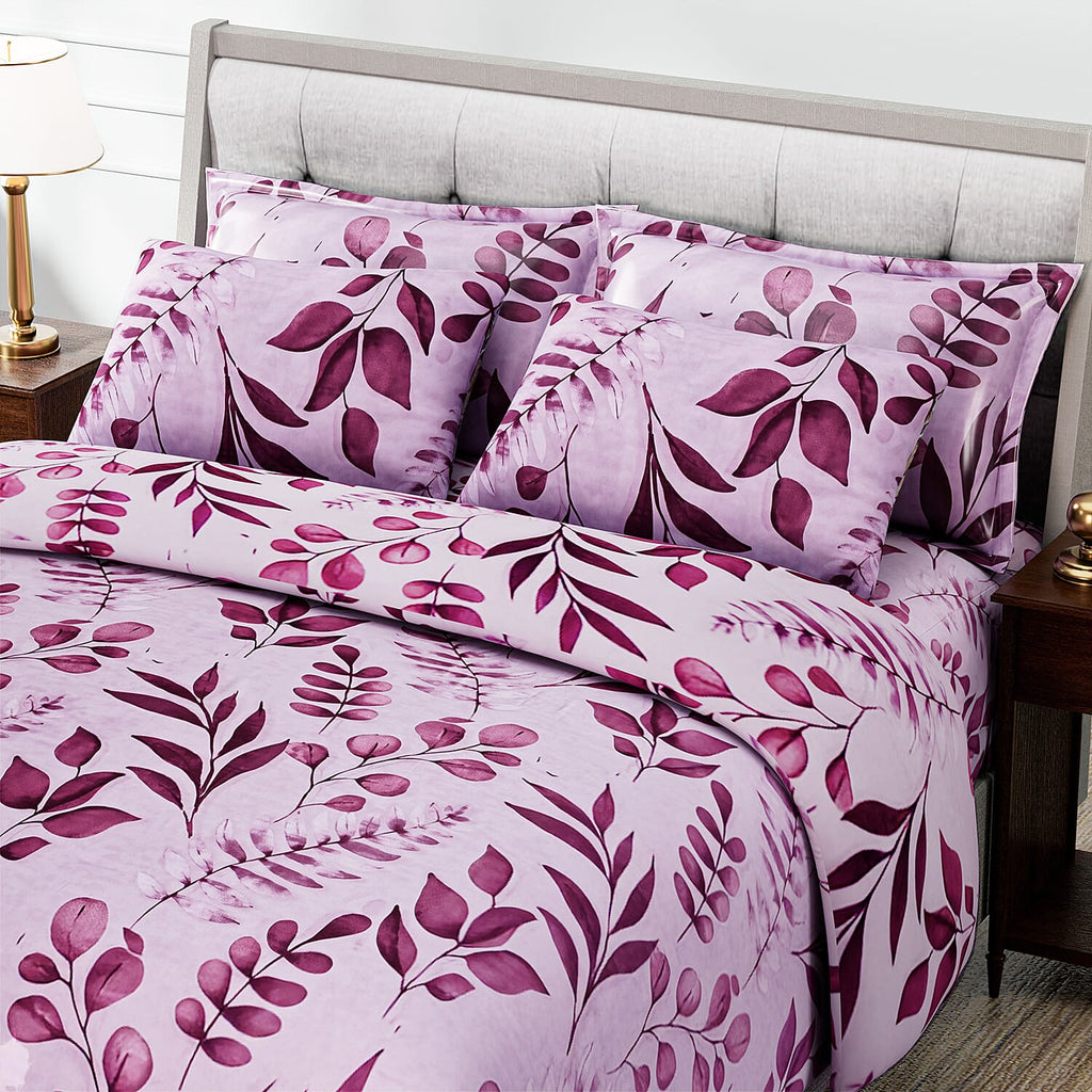 Hush Haven 6 Piece Digital Floral Print Duvet Cover Set - Inc. 1 Duvet Cover, 1 Fitted Sheet with 2 Housewife - 2 Oxford Pillowcases (Double) - Pink