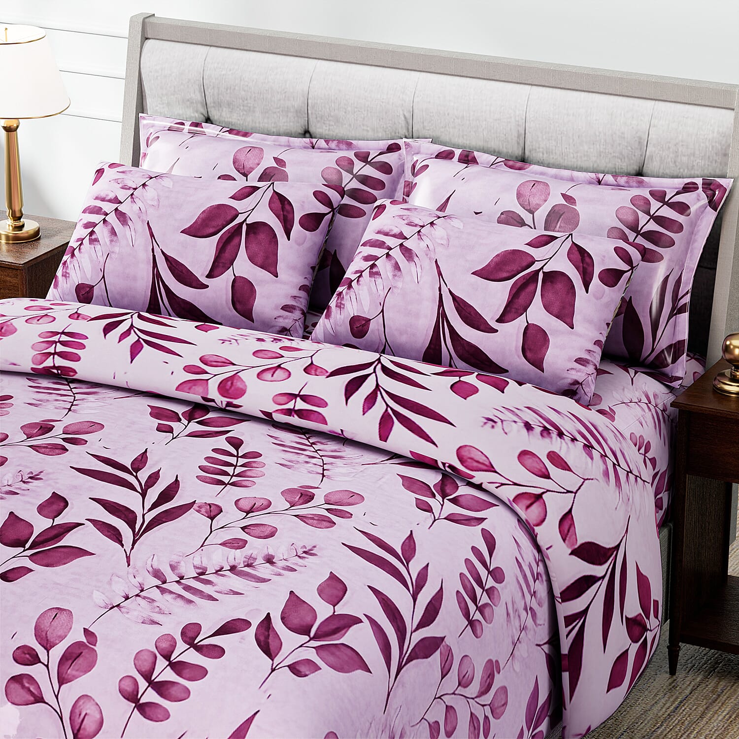 Hush Haven 6 Piece Digital Floral Print Duvet Cover Set - Inc. 1 Duvet Cover, 1 Fitted Sheet with 2 Housewife - 2 Oxford Pillowcases (Double) - Pink