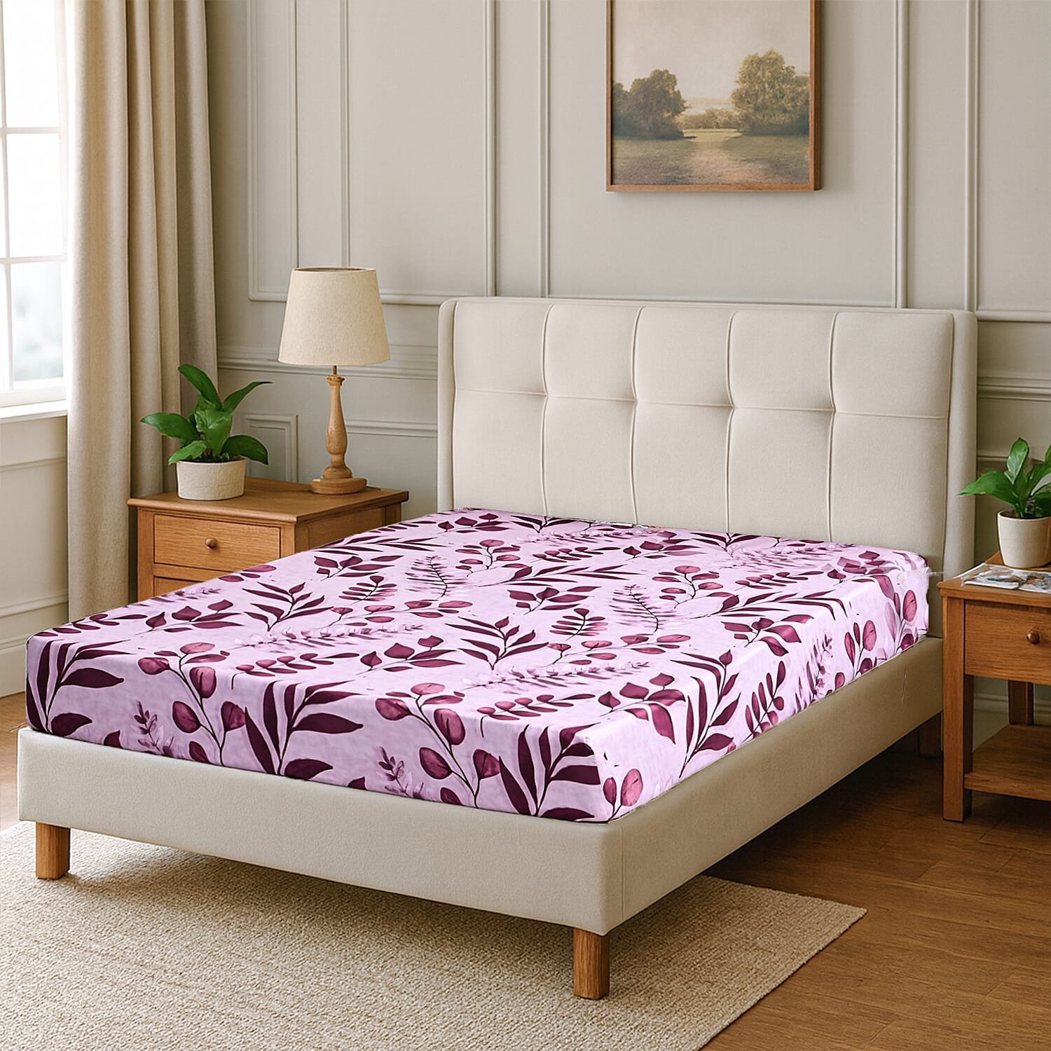 Hush Haven 6 Piece Digital Floral Print Duvet Cover Set - Inc. 1 Duvet Cover, 1 Fitted Sheet with 2 Housewife - 2 Oxford Pillowcases (Double) - Pink