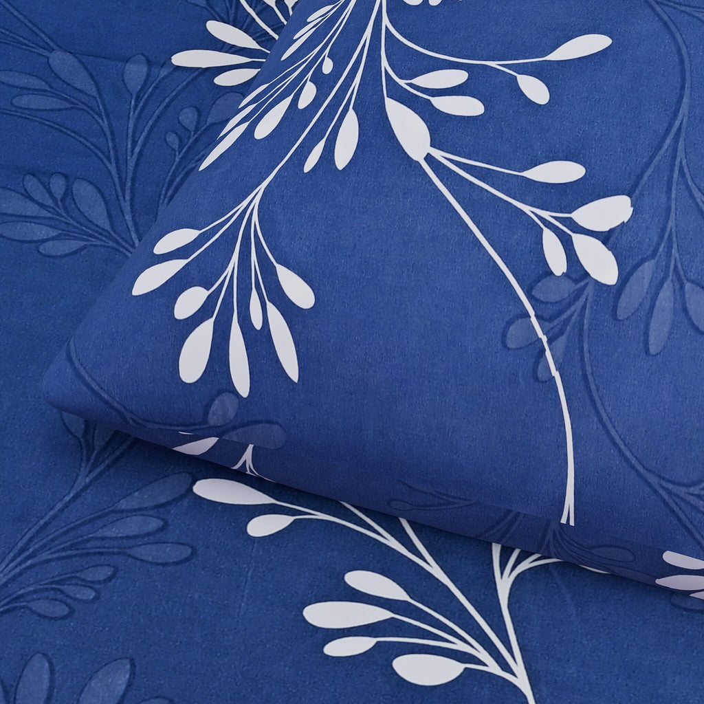 Hush Haven 6 Piece Digital Floral Print Duvet Cover Set - Inc. 1 Duvet Cover, 1 Fitted Sheet with 2 Housewife - 2 Oxford Pillowcases (Double) - Blue