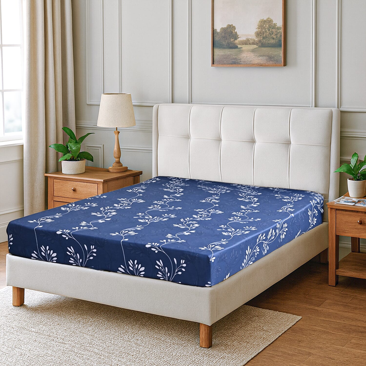Hush Haven 6 Piece Digital Floral Print Duvet Cover Set - Inc. 1 Duvet Cover, 1 Fitted Sheet with 2 Housewife - 2 Oxford Pillowcases (King) - Blue