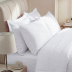 THE OPULENT LUXURY -- Hush Haven 6-Piece Summer Striped Comforter Set - inc Comforter, Fitted Sheet, 2xHousewife - 2xOxford Pillowcase (King, 225 x 220cm) - White