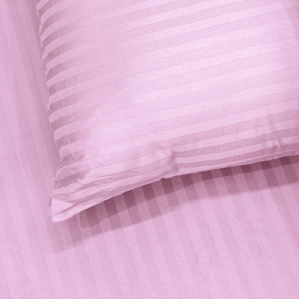 THE OPULENT LUXURY -- Hush Haven 6-Piece Summer Striped Comforter Set - inc Comforter, Fitted Sheet, 2xHousewife - 2xOxford Pillowcase (200 x 200cm) - Pink