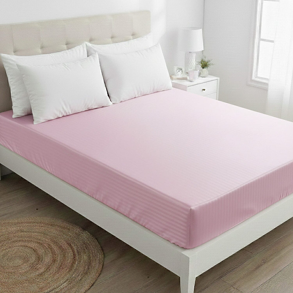 THE OPULENT LUXURY -Hush Haven 6-Piece Summer Striped Comforter Set - inc Comforter, Fitted Sheet, 2xHousewife - 2xOxford Pillowcase (King, 225 x 220cm) - Pink