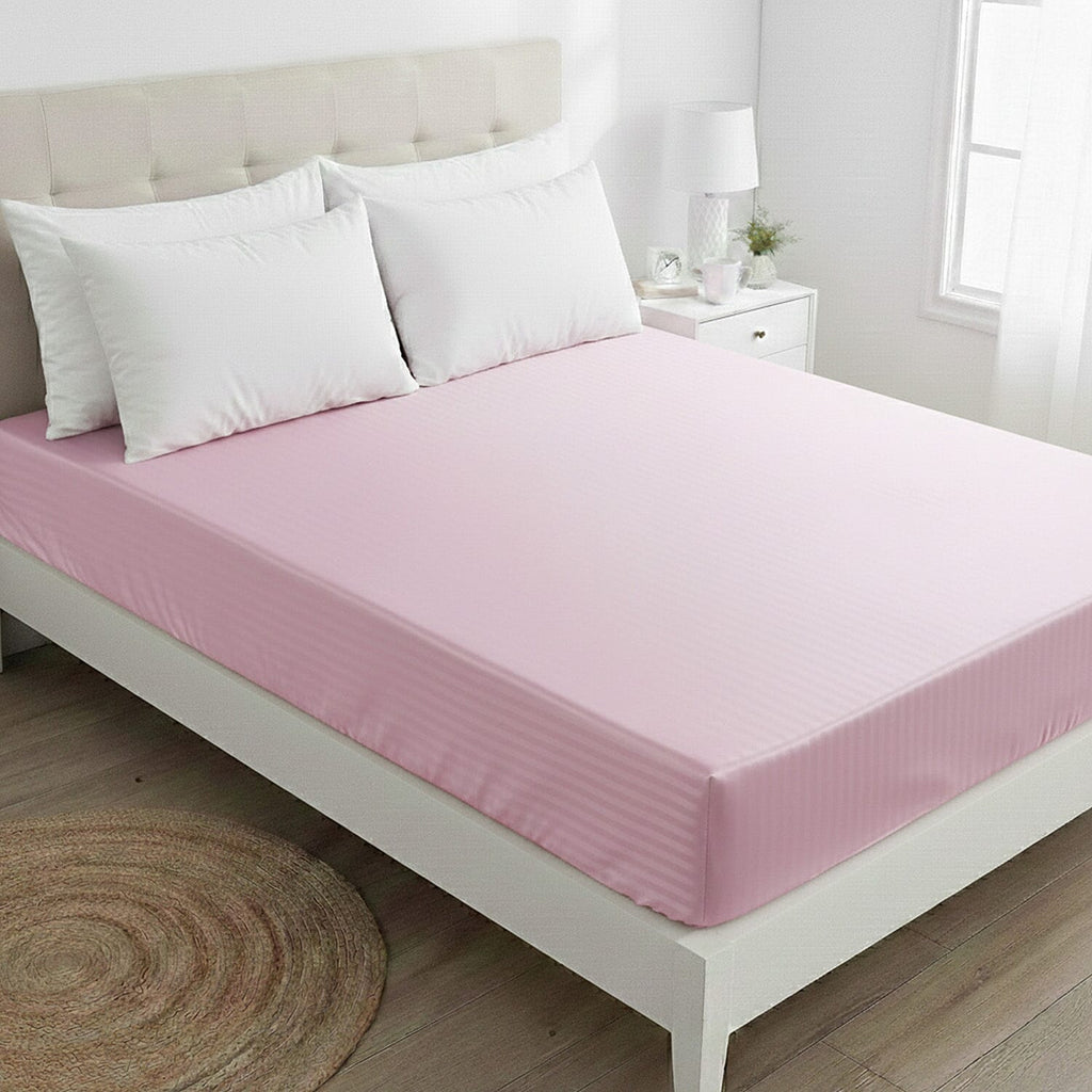 THE OPULENT LUXURY -Hush Haven 6-Piece Summer Striped Comforter Set - inc Comforter, Fitted Sheet, 2xHousewife - 2xOxford Pillowcase (King, 225 x 220cm) - Pink