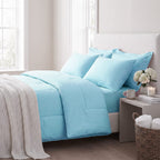 Hush Haven 6-Piece Summer Striped Comforter Set - inc Comforter, Fitted Sheet, 2xHousewife - 2xOxford Pillowcase (King, 225 x 220cm) - Turquoise