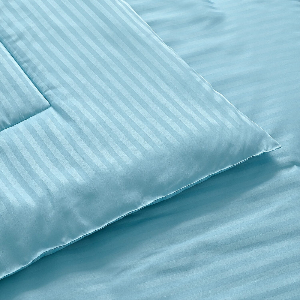Hush Haven 6-Piece Summer Striped Comforter Set - inc Comforter, Fitted Sheet, 2xHousewife - 2xOxford Pillowcase (King, 225 x 220cm) - Turquoise