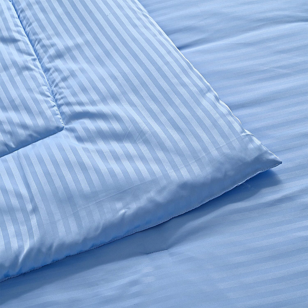 THE OPULENT LUXURY -Hush Haven 6-Piece Summer Striped Comforter Set - inc Comforter, Fitted Sheet, 2xHousewife - 2xOxford Pillowcase (Double, 200 x 200cm) - Blue