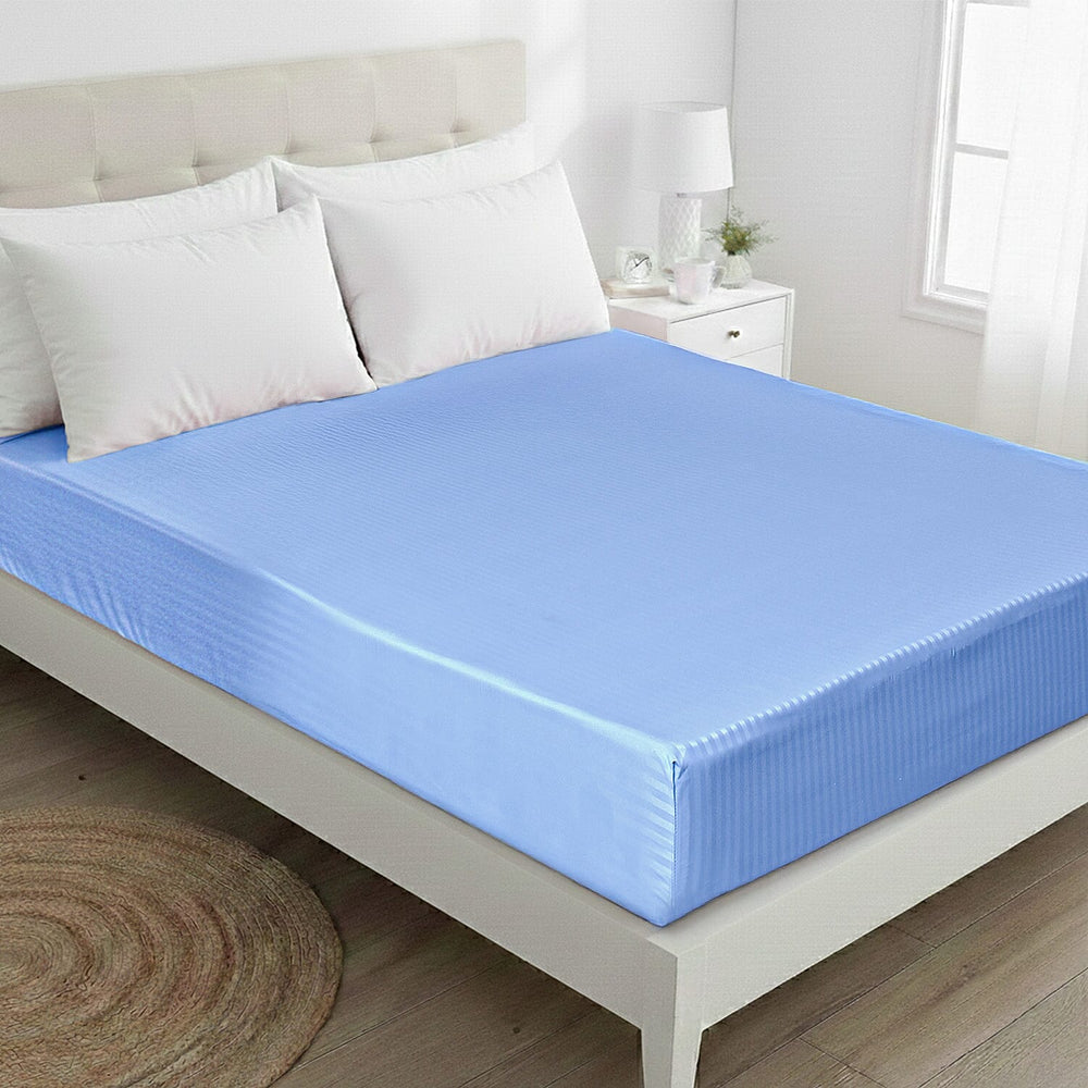 THE OPULENT LUXURY -- Hush Haven 6-Piece Summer Striped Comforter Set - inc Comforter, Fitted Sheet, 2xHousewife - 2xOxford Pillowcase (King, 225 x 220cm) - Blue