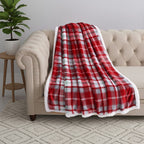 EPITOME OF WARMTH AND LUXURY -  Hush Haven Ultra Soft Designer Inspired Double Layer SHERPA Blanket (150 x 200 cm) - Red White